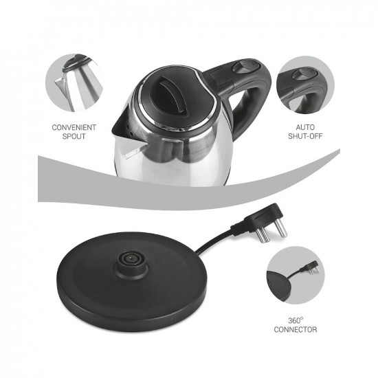 Milton Euroline Go Electro 15 Stainless Steel Electric Kettle 1 Piece 15 Litres Silver  Power Indicator  1500 Watts  Auto Cut-off  Detachable 360 Degree Connector  Boiler for Water