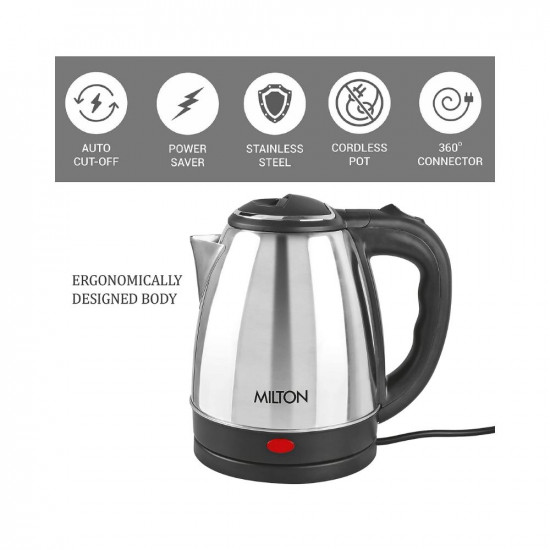 Milton Euroline Go Electro 15 Stainless Steel Electric Kettle 1 Piece 15 Litres Silver  Power Indicator  1500 Watts  Auto Cut-off  Detachable 360 Degree Connector  Boiler for Water