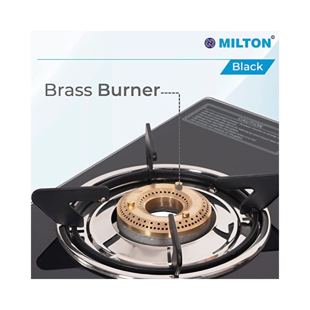 MILTON Premium 3 Burner Black Manual Ignition LPG Glass Top Gas Stove