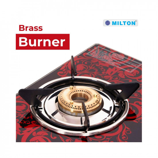 MILTON Premium Red Manual Ignition LPG Glass Top Gas Stove ISI Certified 3 Burner