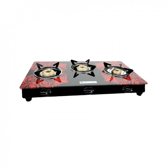 MILTON Premium Red Manual Ignition LPG Glass Top Gas Stove ISI Certified 3 Burner