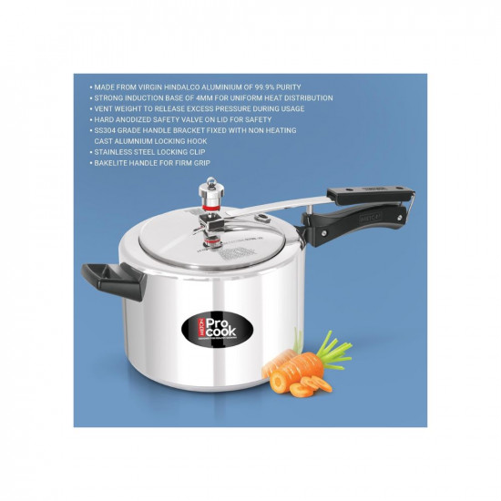 Milton Pro Cook Aluminium Induction Pressure Cooker With Inner Lid, 3 litre, Silver | Hot Plate Safe | Flame Safe