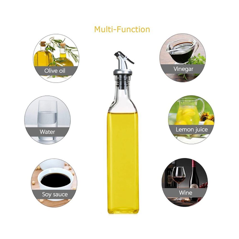 MISAMO ENTERPRISE 500 ml. Olive Oil Dispenser Bottle and 120 ml. Square Glass Spice Jar with Silicone Folding Funnel (Pack of 5)