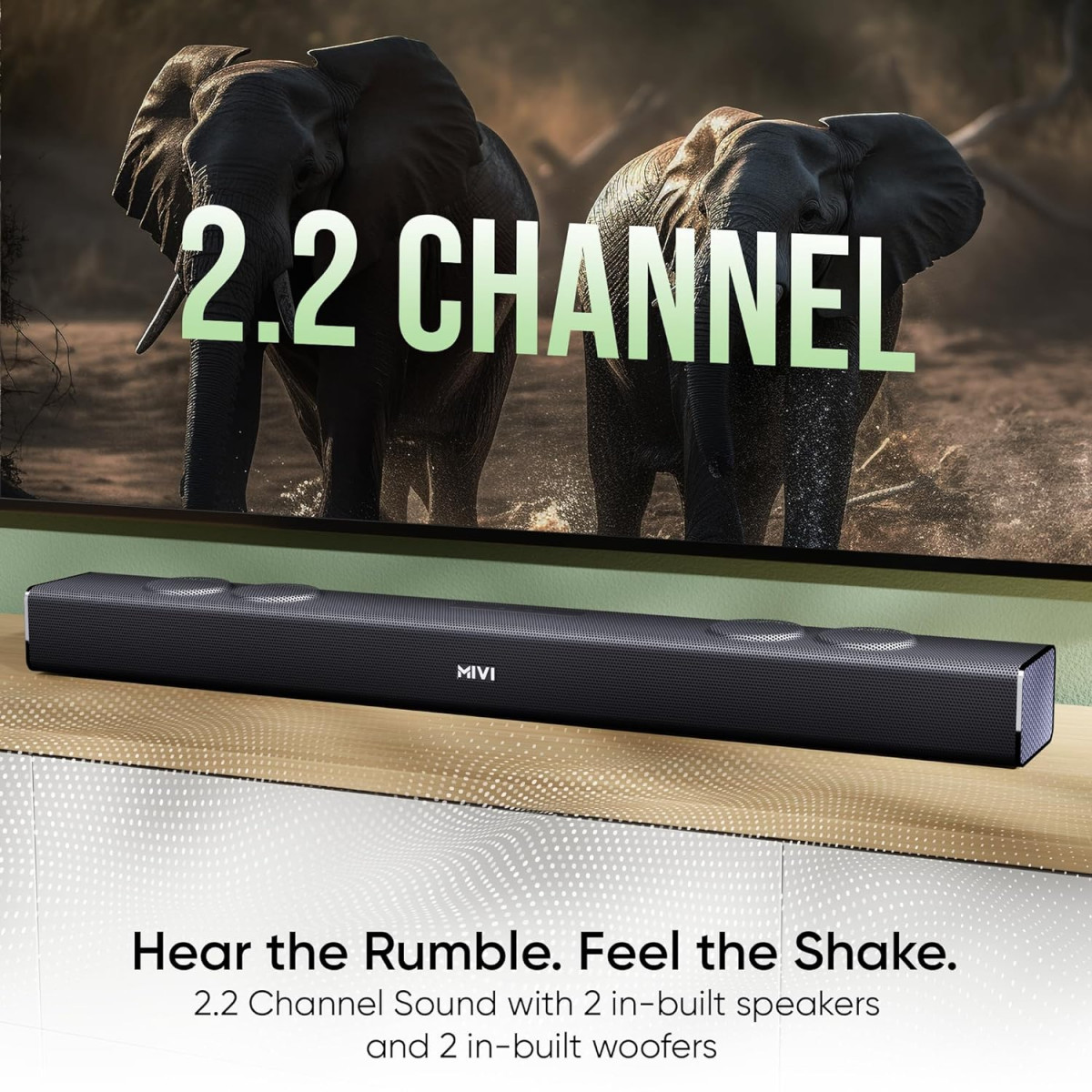 Mivi Fort Q120 Soundbar with 120W Surround Sound 22 Channel soundbar with 2 in-Built subwoofers Multiple EQ and Input Modes Remote Accessibility Bluetooth v51 Made in India Sound bar for TV