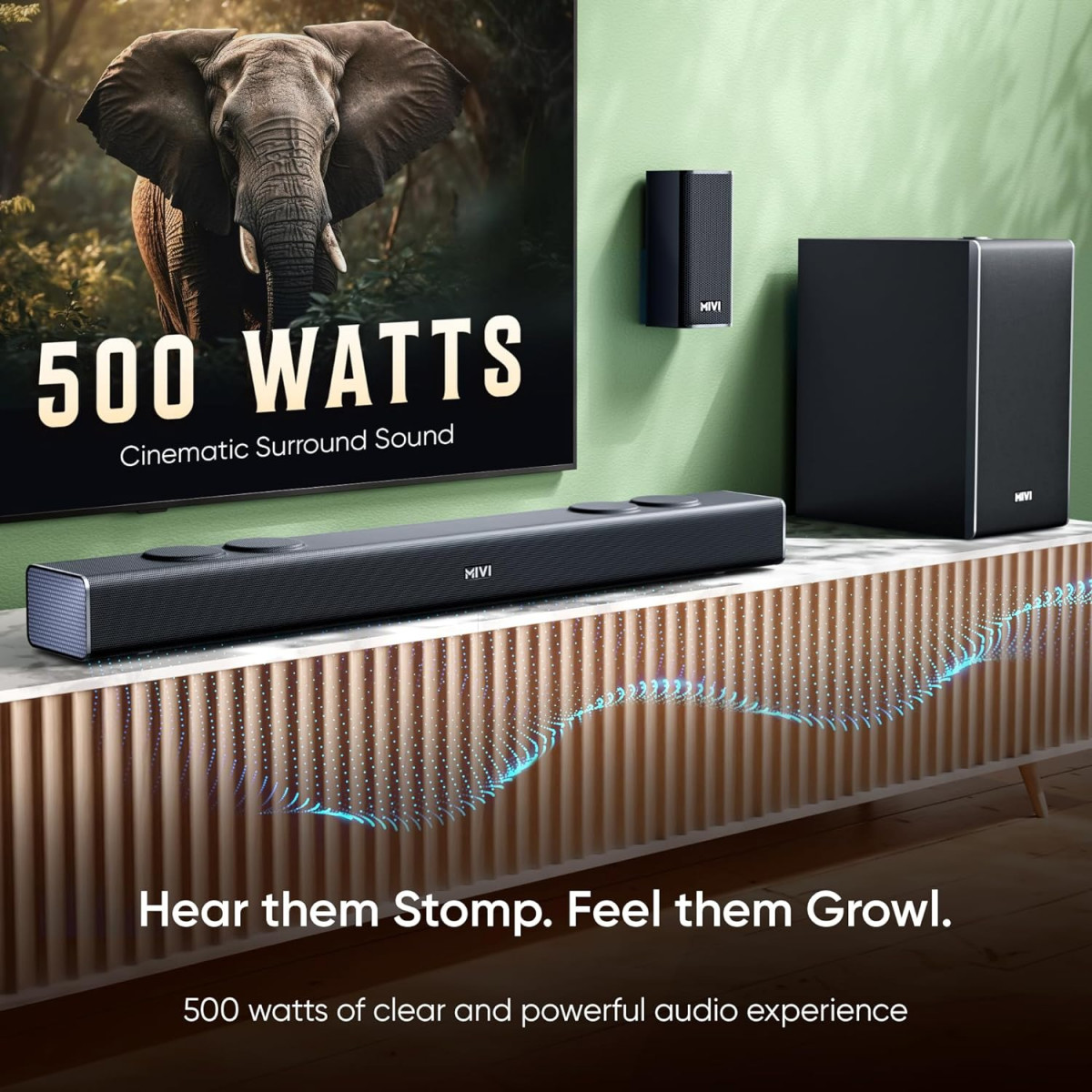 Mivi Fort Q500 Soundbar with 500W Surround Sound 51 Channel with External subwoofer  2 Satellite Speakers Multiple EQ  Input Modes Remote BT v53 Made in India Sound bar for TV