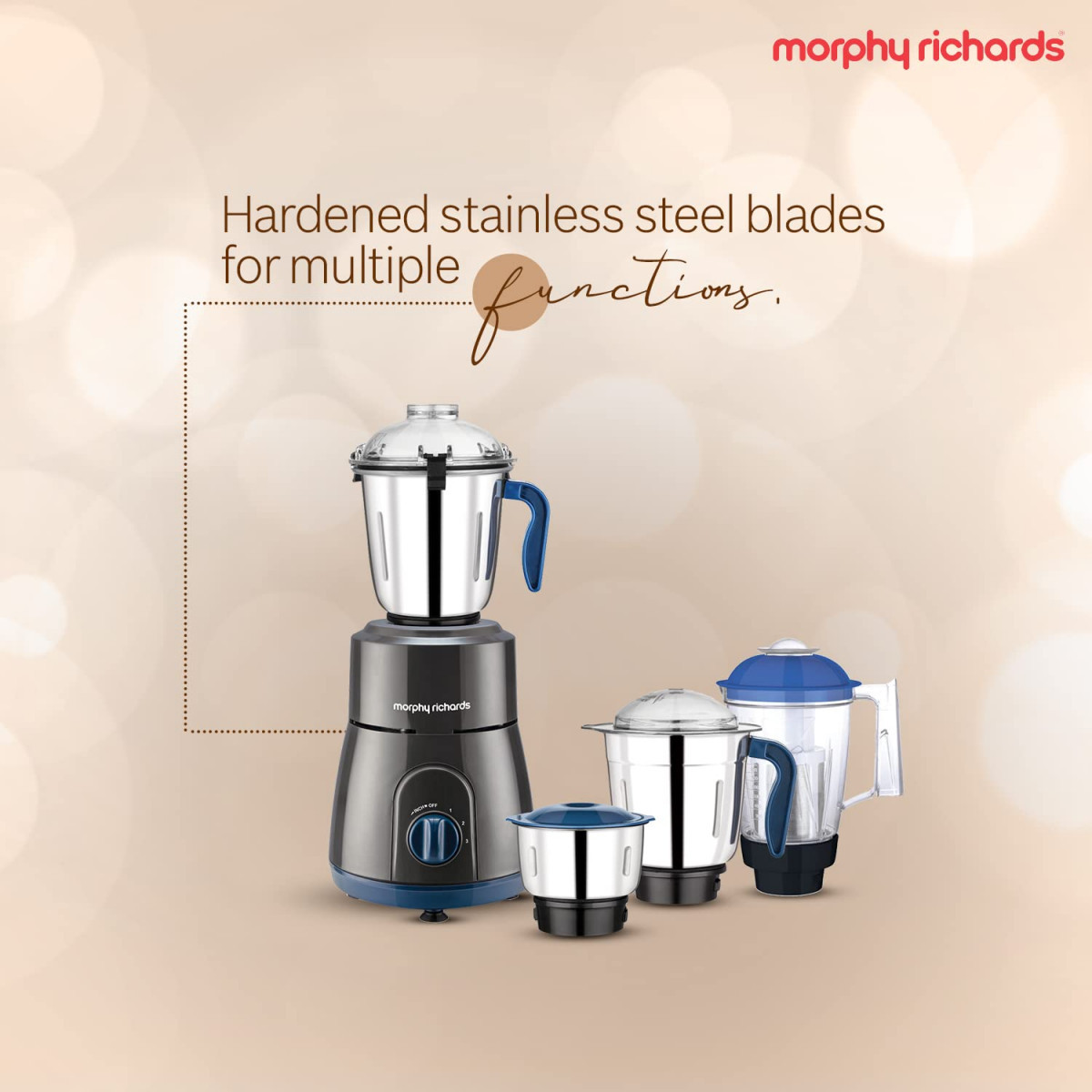 Morphy Richards 750W Relish 4 Jars Mixer Grinder Black and Blue Regular