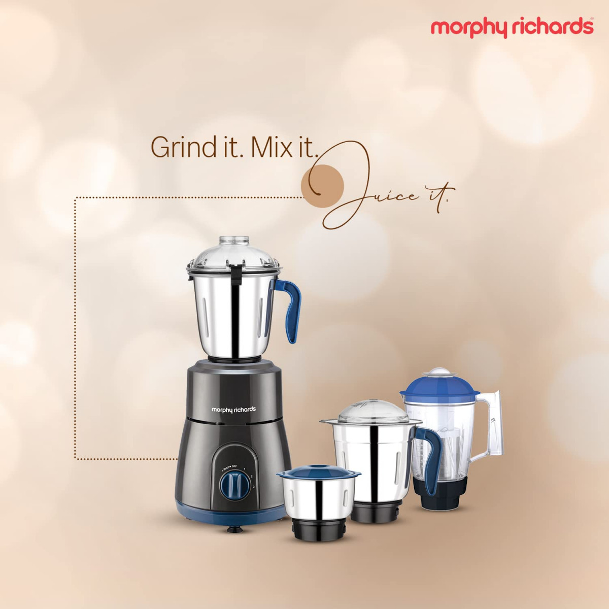Morphy Richards 750W Relish 4 Jars Mixer Grinder Black and Blue Regular