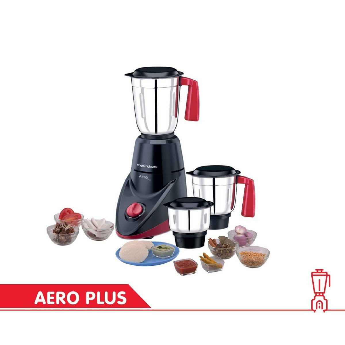 Morphy Richards Aero Plus 500-Watt Mixer Grinder with 3 Jars BlackWine