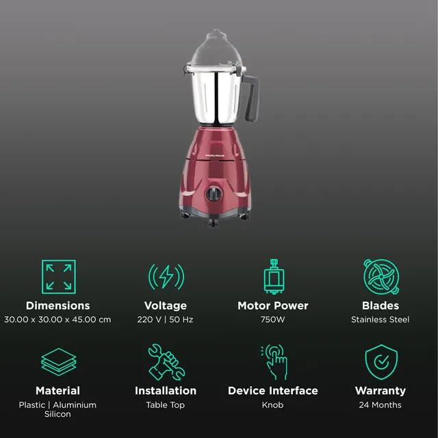 MORPHY RICHARDS Mixer Grinder Supreme PRO 750W 640126 Metallic RED  Dark Grey