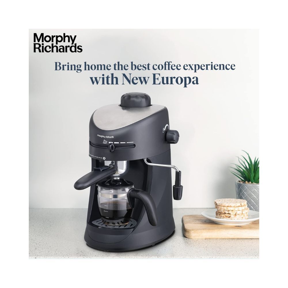 Morphy Richards New Europa 800-Watt Espresso and Cappuccino 4-Cup Coffee Maker Black