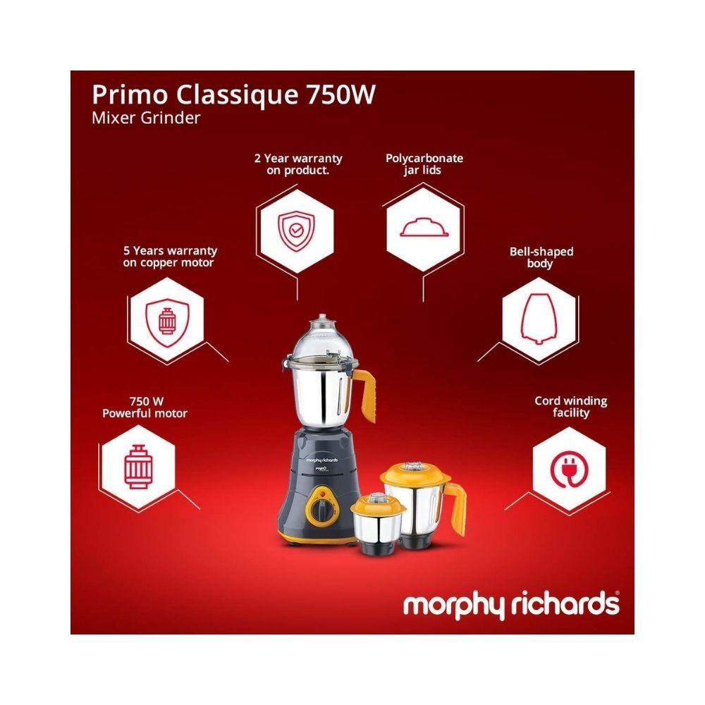 Morphy Richards Primo Classique 750-Watt Mixer Grinder GreyOrange