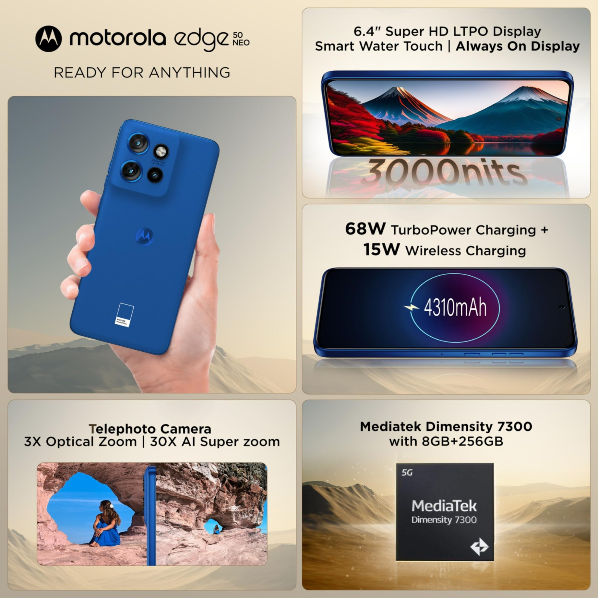 Motorola Edge 50 Neo 5G Pantone Nautical Blue 8GB RAM 256GB Storage