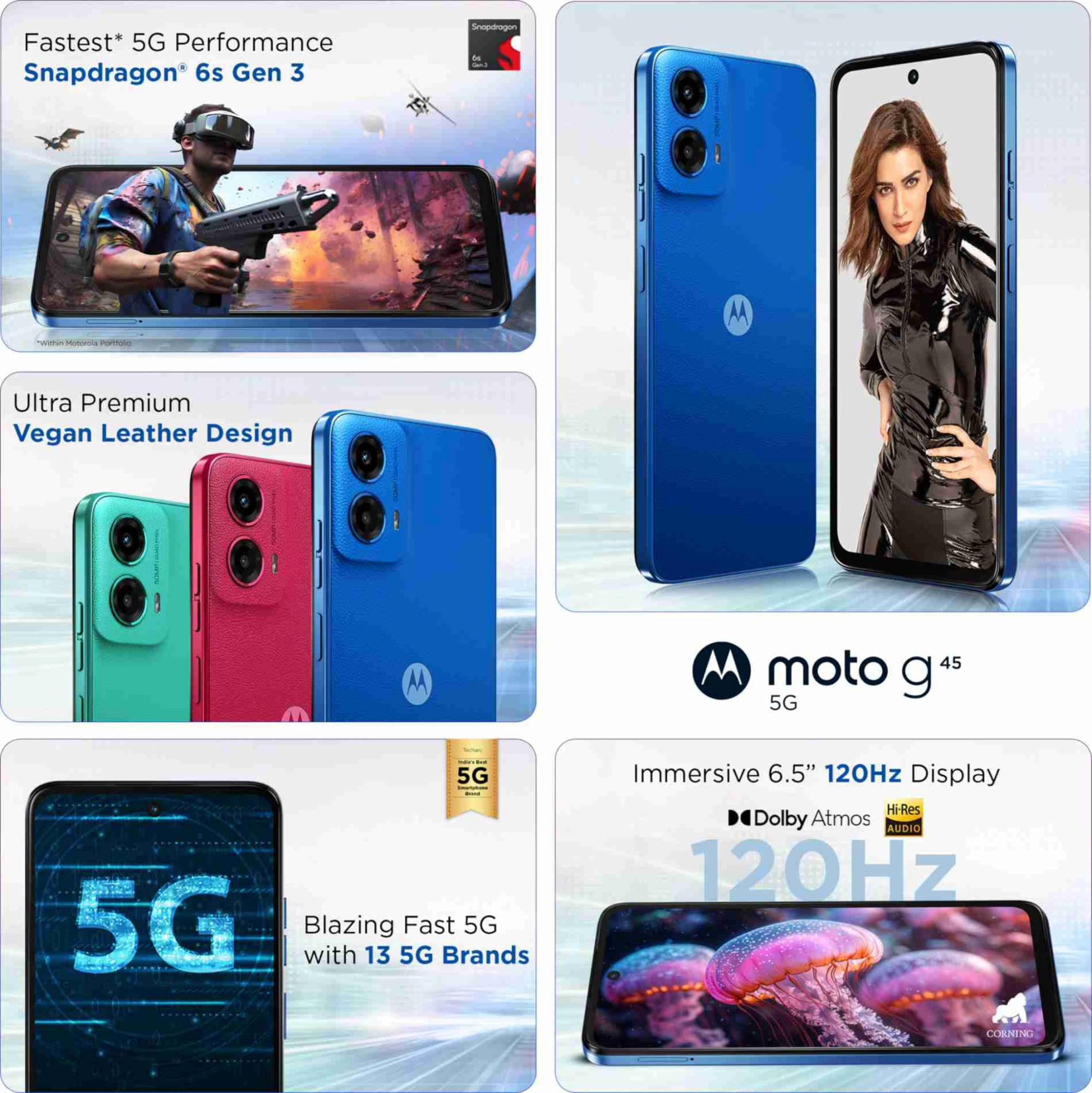Motorola G45 5G Brilliant Blue 4GB RAM 128GB Storage  65 FHD Display  Snapdragon 6 Gen1 Processor  50MP Camera  16MP Front Camera  5000mAh Battery  33W Charging