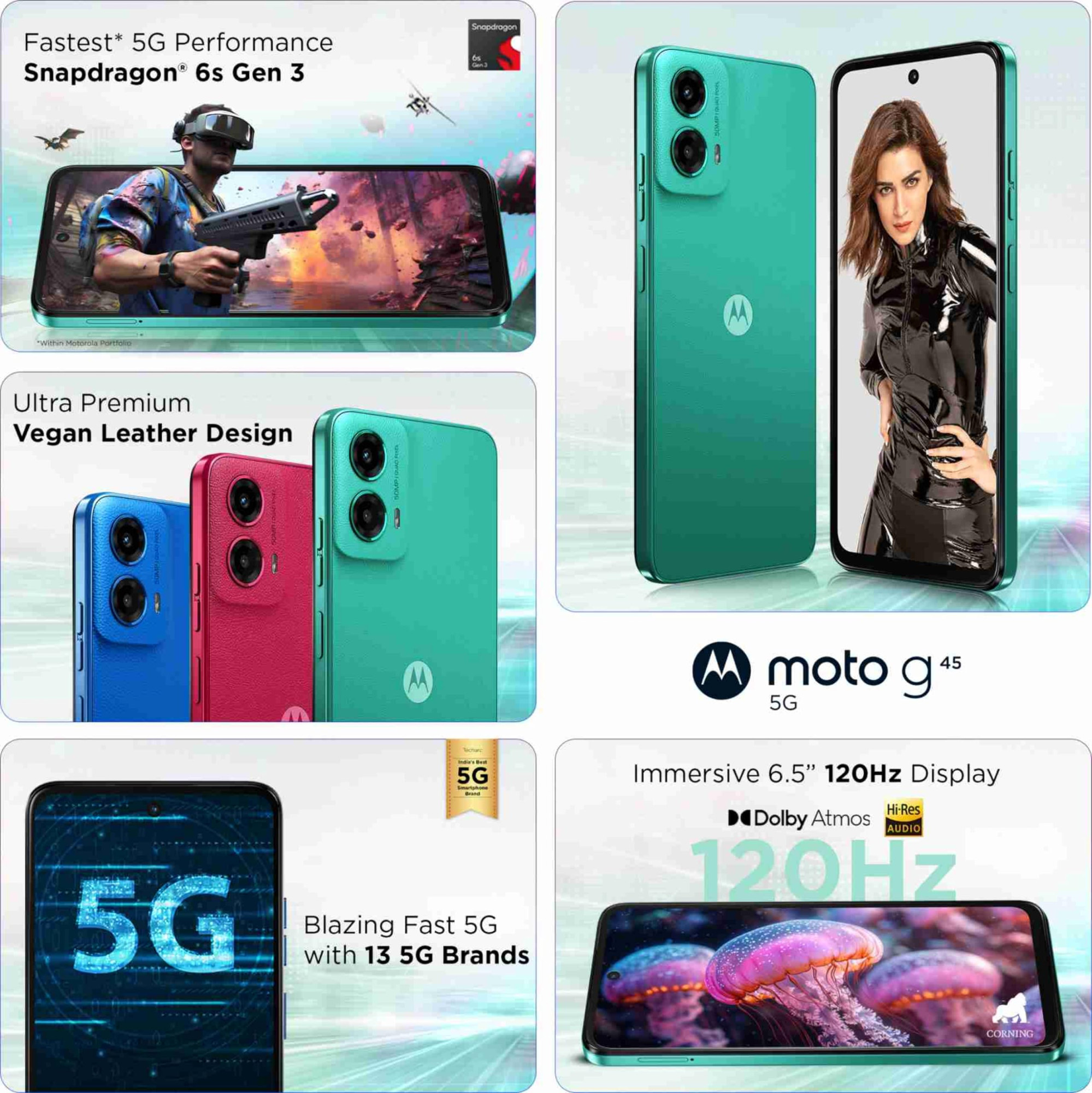 Motorola G45 5G Brilliant Green 8GB RAM 128GB Storage  65 FHD Display  Snapdragon 6 Gen1 Processor  50MP Camera  16MP Front Camera  5000mAh Battery  33W Charging