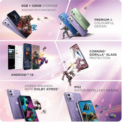 Motorola G64 5G Ice Lilac 8GB RAM 128GB Storage  Expandable Upto 2TB  Upto 16GB RAM with RAM Boost  50MP OIS  8MP  16MP Front Camera  MediaTek Dimensity 7025 Processor  6000 mAh Battery