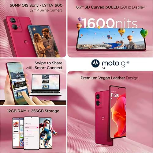 Motorola G85 5G Viva Magenta 12GB RAM 256GB Storage  67 pOLED Display  Snapdragon 6 Gen1 Processor  50MP OIS Camera  16MP Front Camera  5000mAh Battery  33W Charging