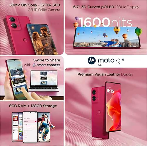 Motorola G85 5G Viva Magenta 12GB RAM 256GB Storage  67 pOLED Display  Snapdragon 6 Gen1 Processor  50MP OIS Camera  16MP Front Camera  5000mAh Battery  33W Charging