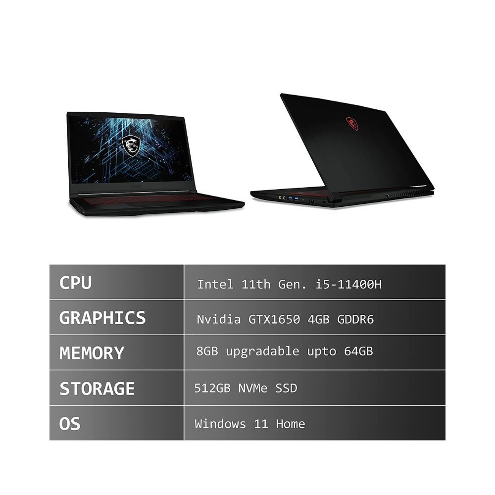 Msi Gaming GF63 Thin, Intel 11th Gen. i5-11400H, 40CM FHD 144Hz Gaming Laptop