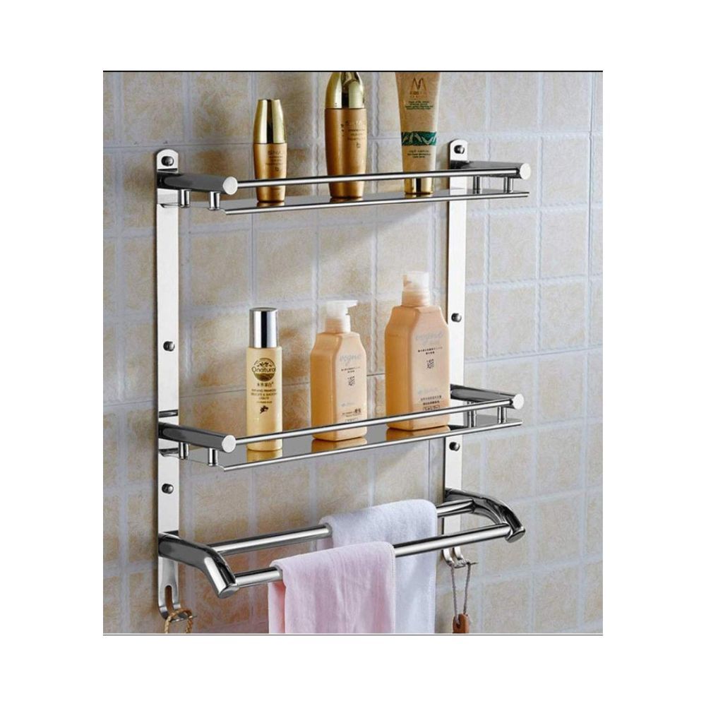 Multipurpose Wall Mount Bath Kitchen Bathroom Accessories Rack Shelf , Silver , Set of 1