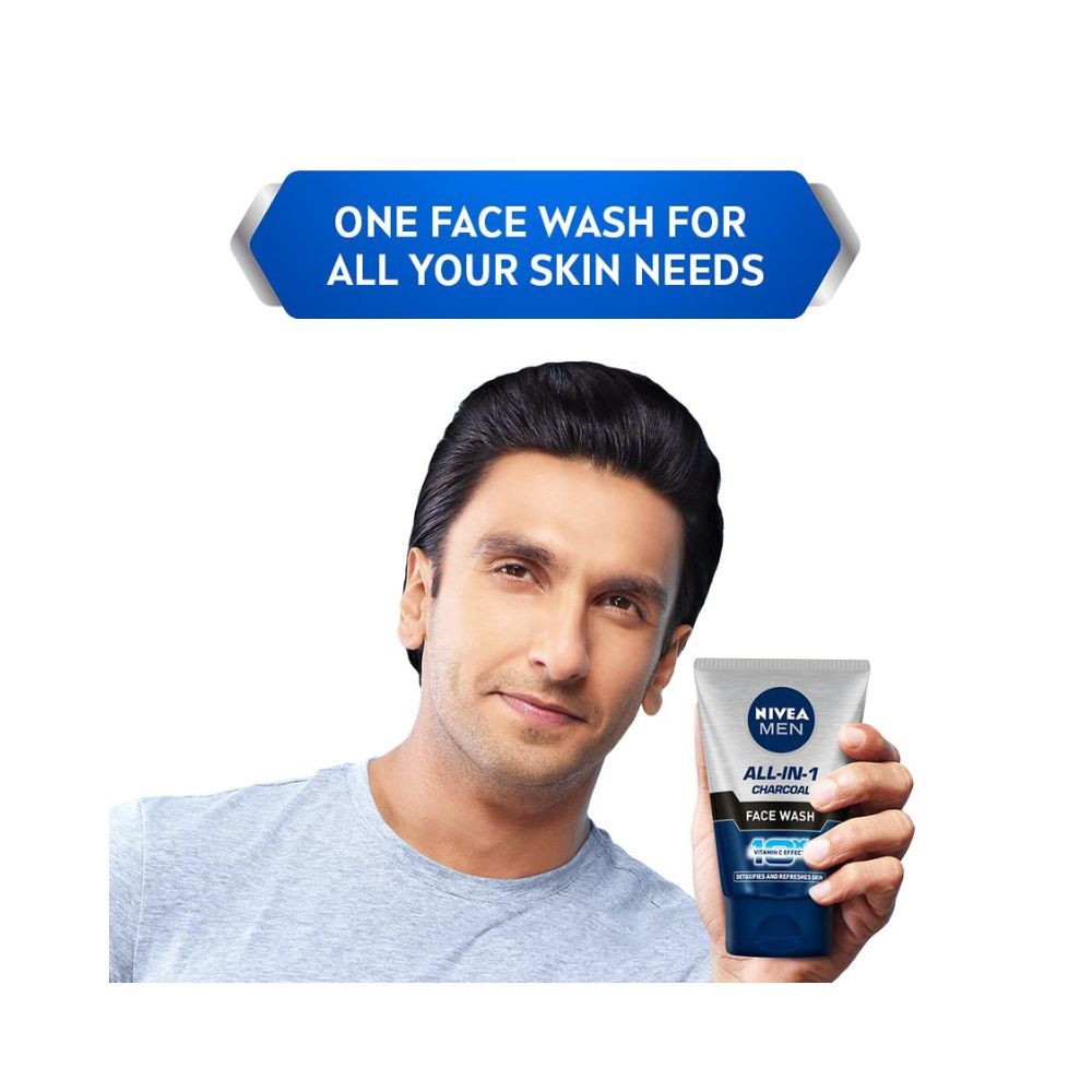 Nivea Men Face Wash, All in 1 Charcoal, to Detoxify & Refresh Skin with 10x Vitamin C Effect, for All Skin Types
