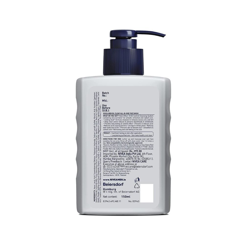 Nivea Men Face Wash, Oil Control for 12hr Oil Control with 10x Vitamin C Effect, 150 ml