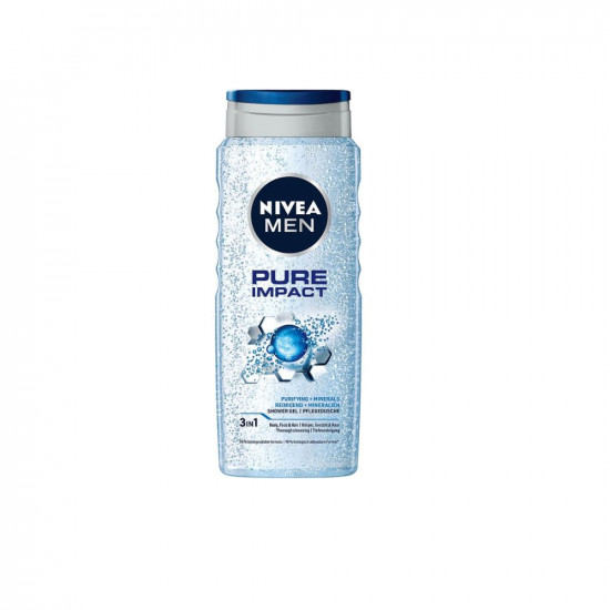 NIVEA MEN Pure Impact 500ml Body Wash| Shower Gel for Face, Body & Hair| Purifying Micro Particles for Extra Fine Scrub & Instant Summer Freshness|Clean, Healthy & Moisturized Skin