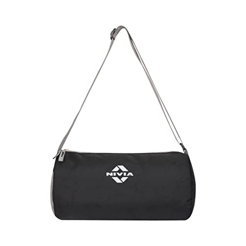 NIVIA Basic Duffle Polyester Bag/Gym Bags/Adjustable Shoulder Bag for Men/Duffle Gym Bags for Men/Fitness Bag/Carry Bags/Sports &amp; Travel Bag/Sports Kit/Duffle Bags Travel (Black/Grey)