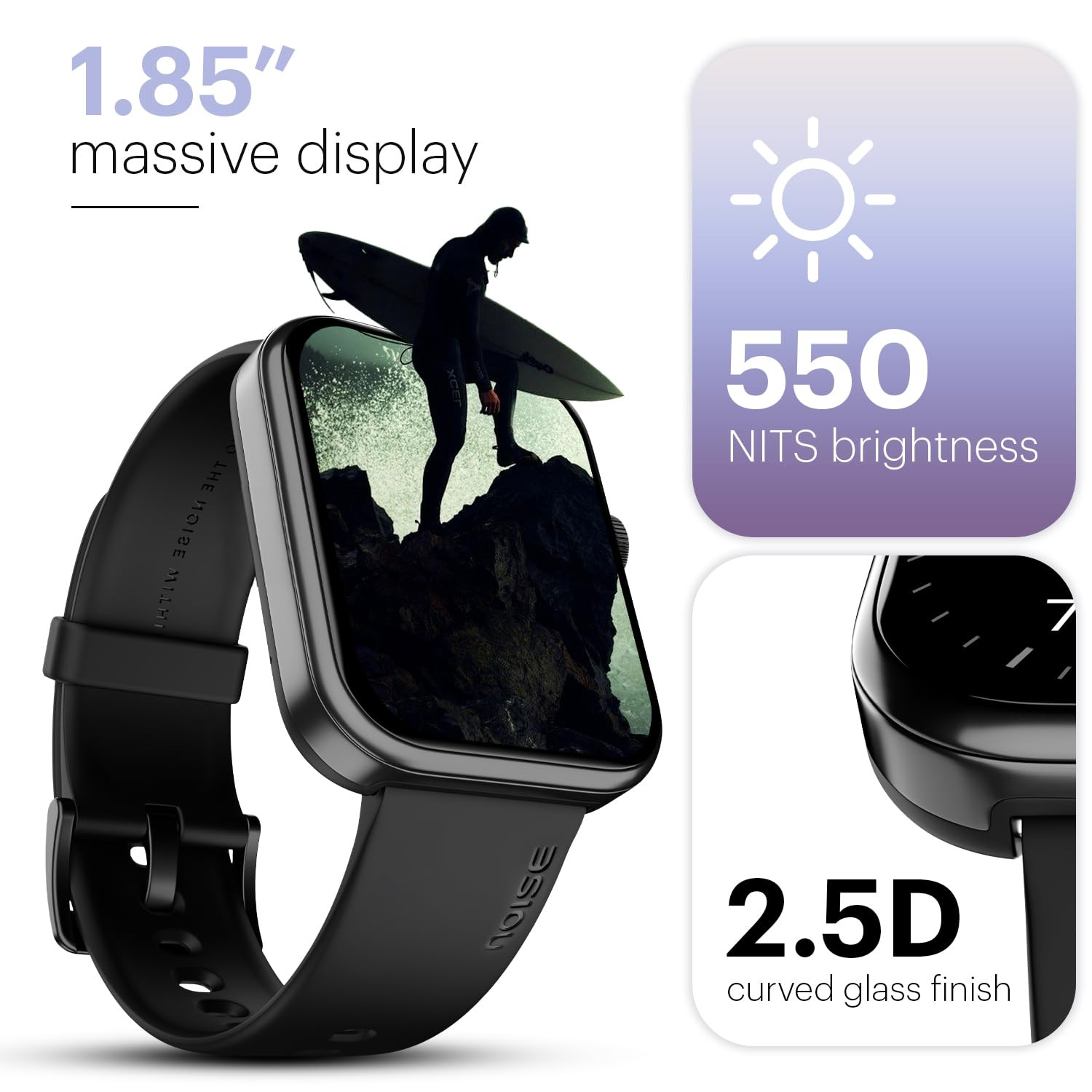 Noise Pulse 2 Max 185 Display Bluetooth Calling Smart Watch 10 Days Battery 550 NITS Brightness Smart DND 100 Sports Modes Smartwatch for Men and Women Jet Black