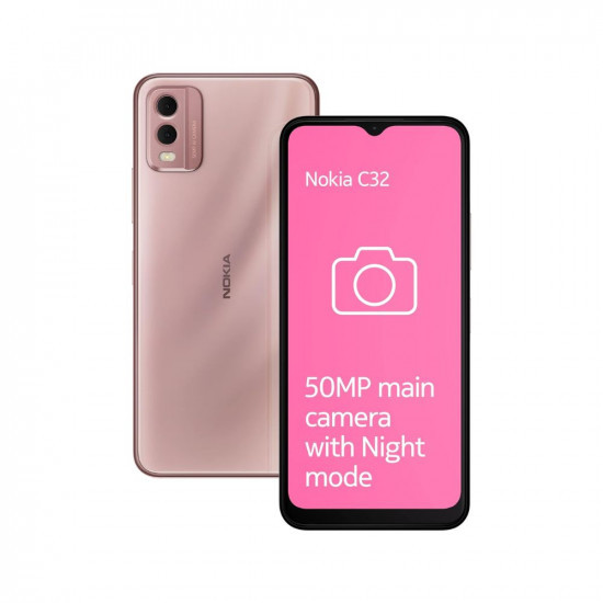 Nokia C32 with 50MP Dual Rear AI Camera | 3-Day Battery Life | Toughened Glass Back | 12GB RAM with Memory Extension (6GB RAM + 6GB Virtual RAM) | Android 13 | Beach Pink