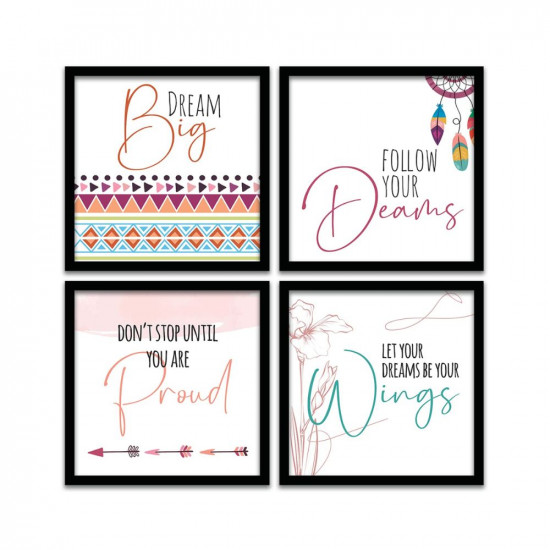 NoWorries - Motivational Quotes Framed Wall Posters / Painting With Frame Wall Posters And Quotes Framed Wall Decor (11 Inch X 11Inch) Set of 4 (Multi)