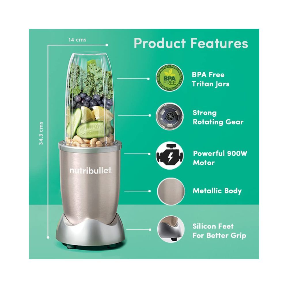 Nutribullet PRO High Speed BlenderMixerSmoothie Maker - 900 Watt - 12 Pcs SetGold 3 Jar