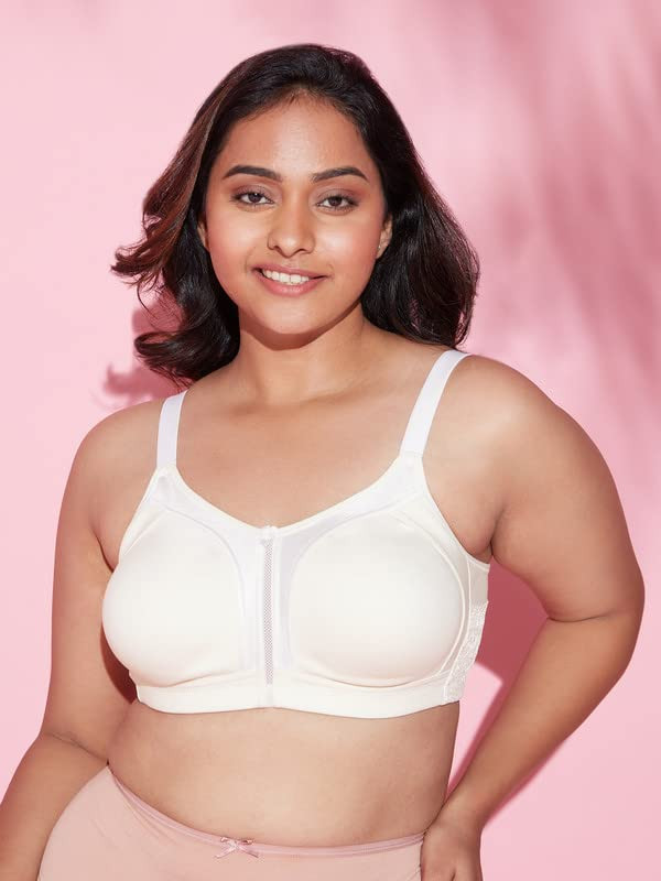 NYKD by Nykaa Women’s Full Support M-Frame Heavy Bust Everyday Cotton Bra |  Non-Padded | Wireless | Full Coverage| Bra, NYB101, Prestine, 36B, 1N Off