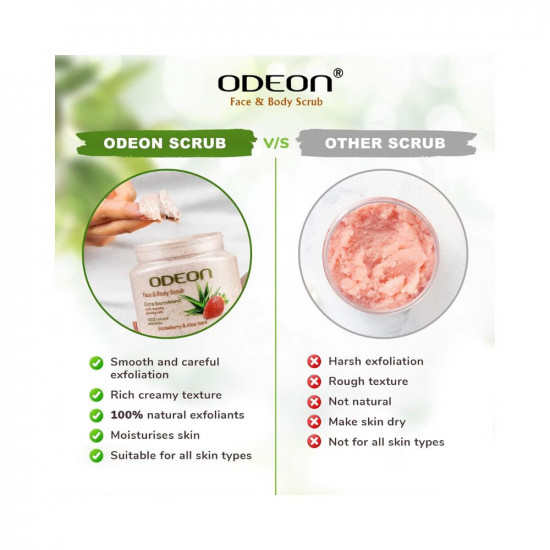 ODEON Strawberry & Aloe Vera Scrub (300ml) | Body Scrub for Tan Removal | Gentle Exfoliation Scrub for a Smoother Complexion | Tan Removal Bathing Scrub with Goodness of Real Strawberries & Aloe Vera's Calming Properties
