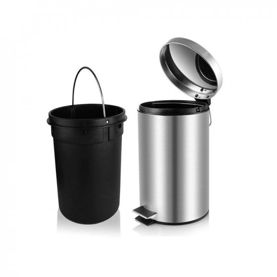 OPR Stainless Steel Round Pedal Dustbin with Soft Close Lid And Foot Pedal | Trash Can/Dustbin For Home, Kitchen, Bathroom, Office And Washroom With Lid And bucket (Silver, 15 Ltr)(big size)