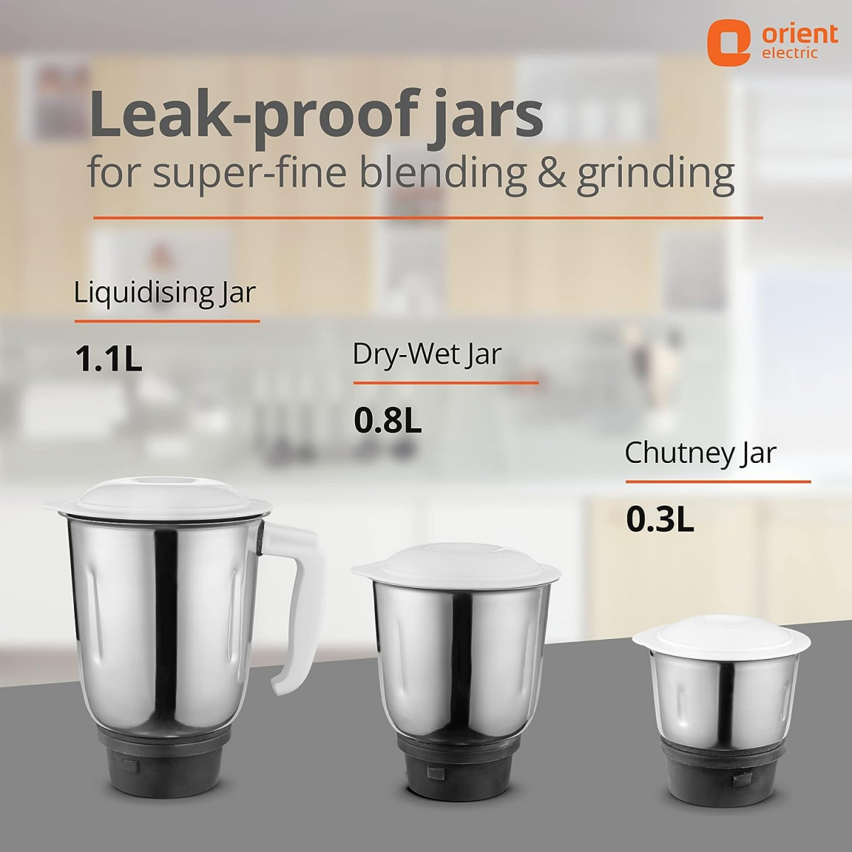Orient Electric 500W mixer grinder  Kitchen Kraft 500 MGKK50B3 with 3 SS jars  Longer life balanced coil motor  ABS body  Uniform grinding  5 years motor warranty