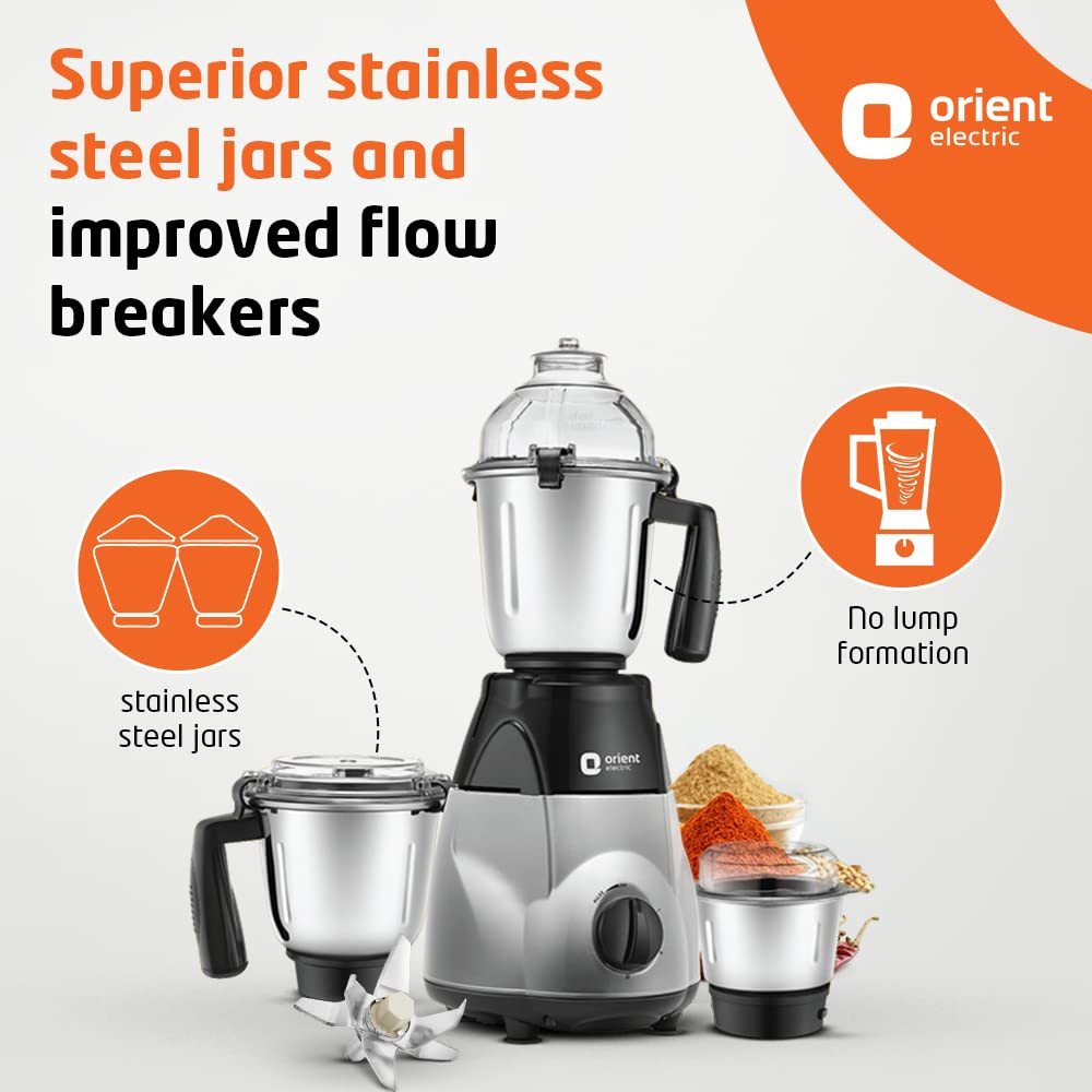 Orient Electric Chefspecial 1200W 3 jar Mixer Grinder MGCS120G3Black  Silver
