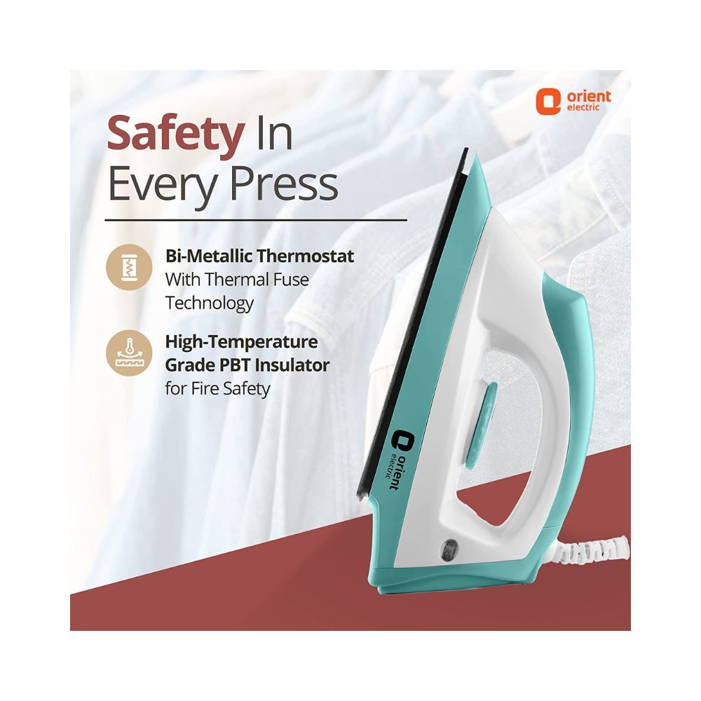 Orient Electric Fabrijoy DIFJ10BP 1000-Watt Dry Iron Non-Stick White and Blue