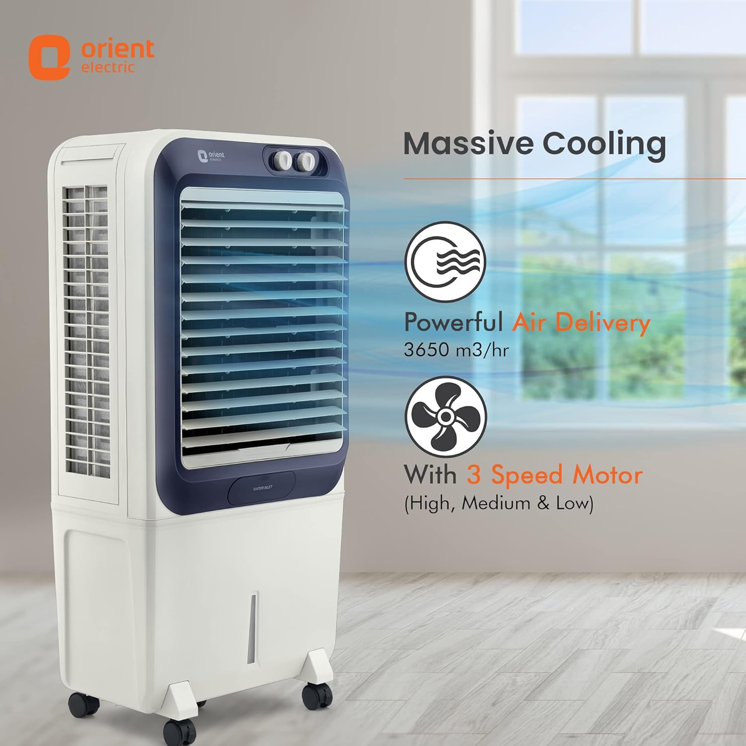 Orient Electric Knight 70L Desert Air Cooler with Densenest Honeycomb pads Ice chamber Dust Filter  High Air Delivery  Desert Cooler for home Grey