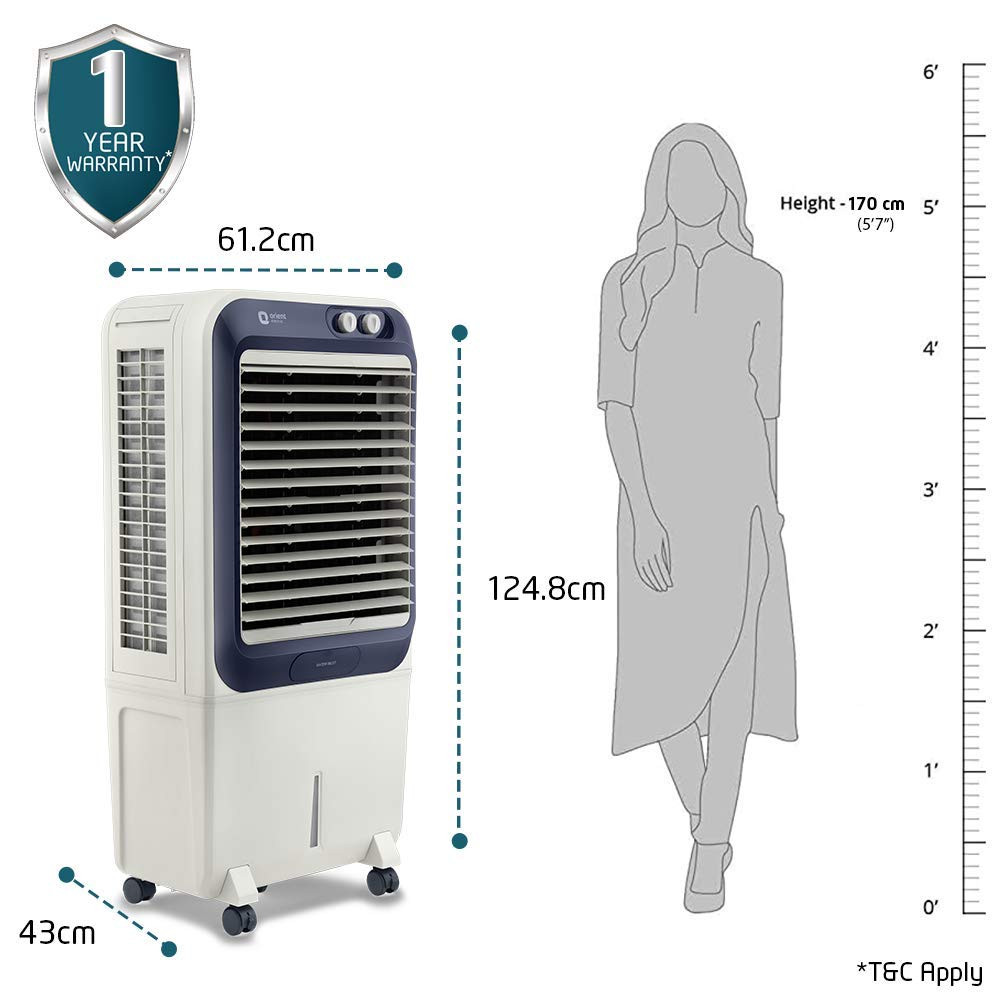 Orient Electric Knight 70L Desert Air Cooler with Densenest Honeycomb pads Ice chamber Dust Filter  High Air Delivery  Desert Cooler for home Grey