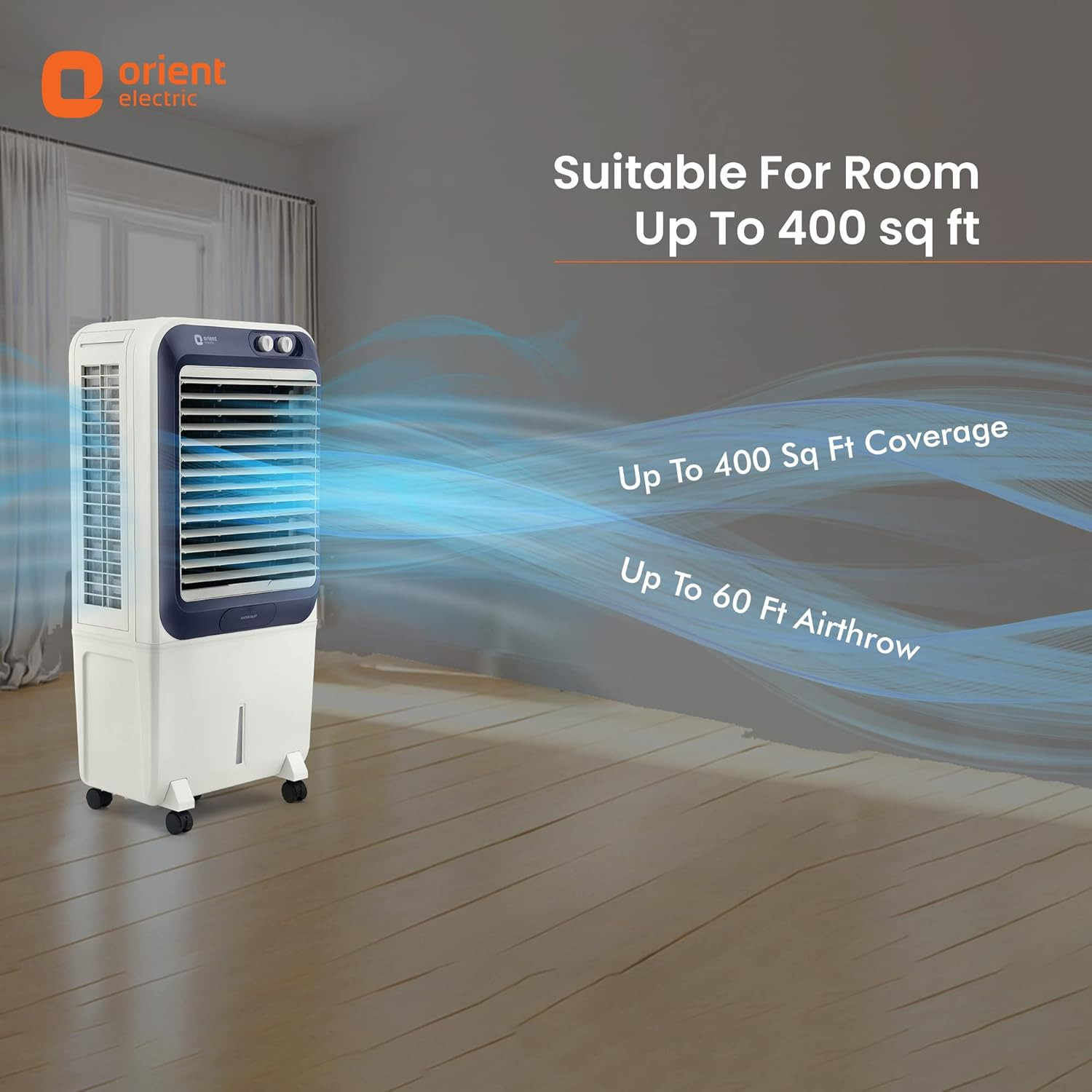 Orient Electric Knight 70L Desert Air Cooler with Densenest Honeycomb pads Ice chamber Dust Filter  High Air Delivery  Desert Cooler for home Grey