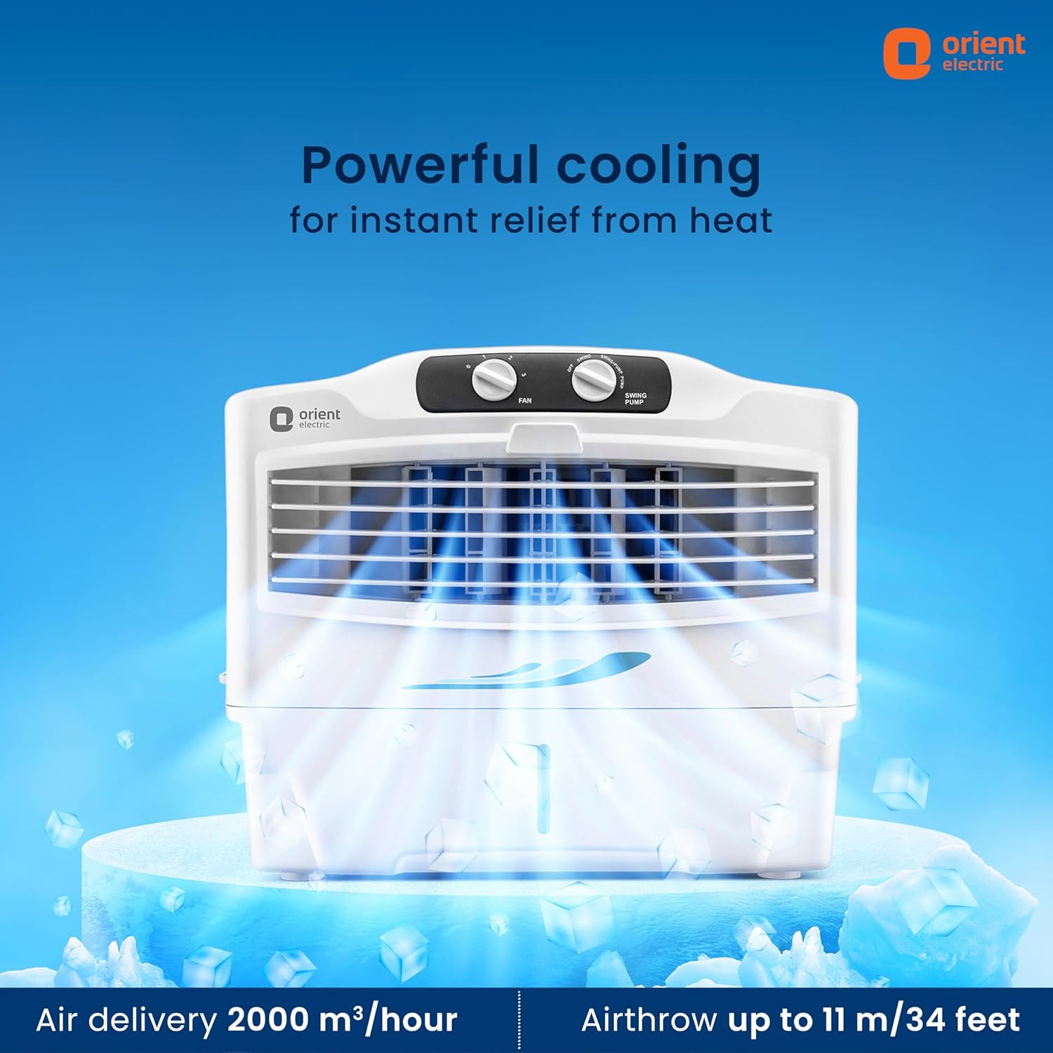 Orient Electric Magicool Neo 50 L Desert Air Cooler with High Density Wood Wool Cooling Pads  Multi-directional Airflow  Versatile Placement  1 Year Product Warranty  White
