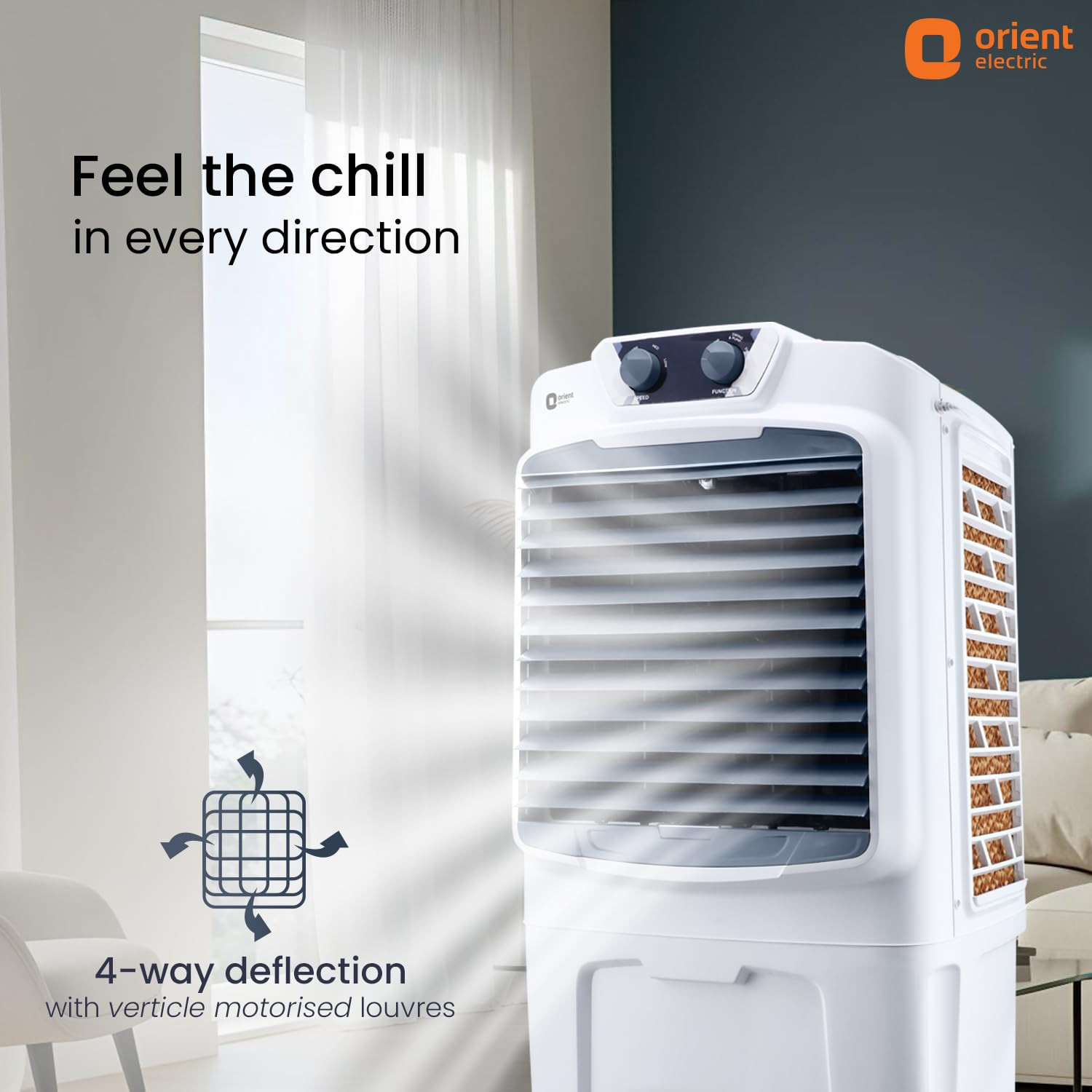 Orient Electric Optimo 95 L Desert Air Cooler For Home  Densenest Honeycomb Pads For More Cooling Inverter Compatible  4000 Mch High Air Delivery  Air Cooler For Room  White