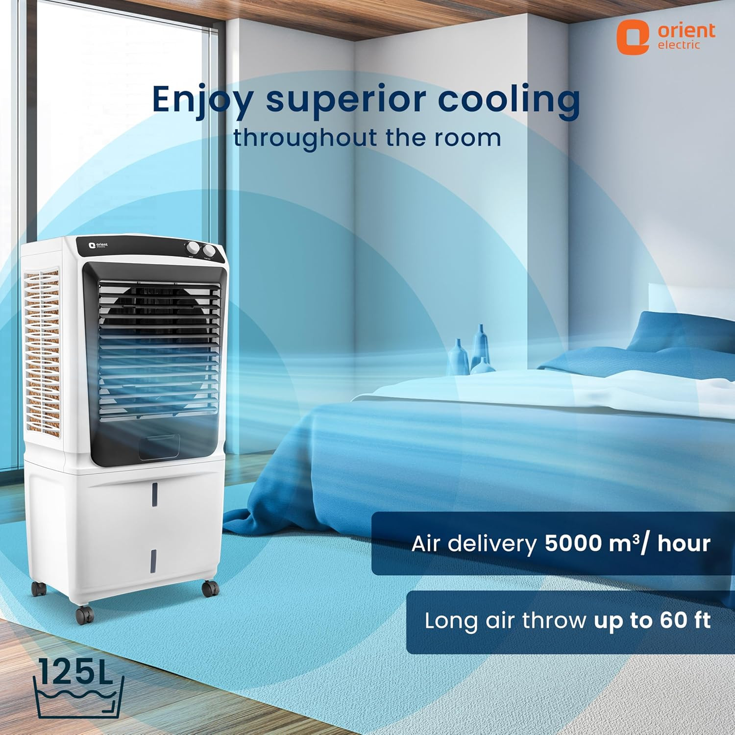 Orient Electric Smartchill 125L Desert Cooler  With ice chamber  Densenest Honeycomb Pads  190W Power Consumption  1 Year Product Warranty by Orient  White