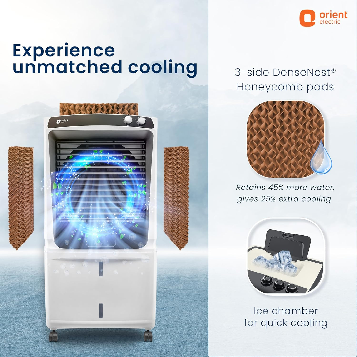 Orient Electric Smartchill 125L Desert Cooler  With ice chamber  Densenest Honeycomb Pads  190W Power Consumption  1 Year Product Warranty by Orient  White