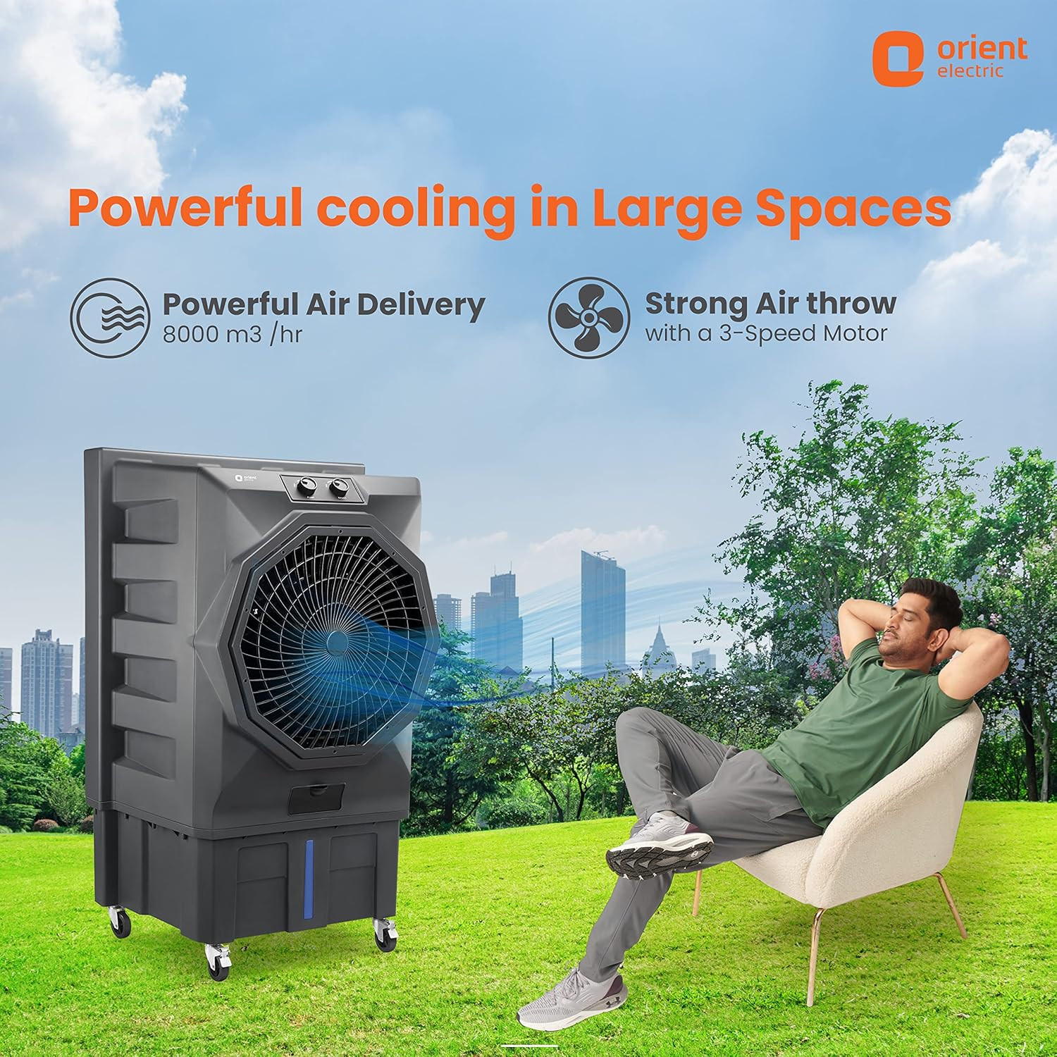 Orient Electric Stark 110 L Heavy Duty Commercial Air Cooler With 20 Fan  Aerofan Technology High-Density Honeycomb Cooling Pads  Extra Powerful Air Throw  Auto Water Refill Technology Grey