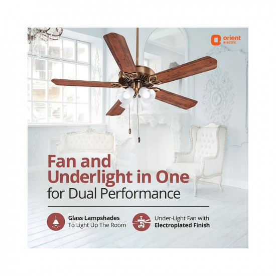 Orient Electric Subaris 1300mm Underlight Ceiling Fan With Light | 100% Copper Motor | High Air Speed and Delivery (Antique Copper, Pack of 1)