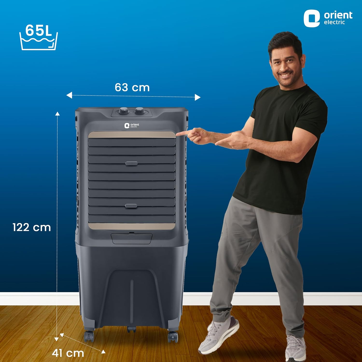 Orient Electric Tornado 65L Desert Air Cooler with Densenest Honeycomb Pads and 3650 mch high air delivery Dark Grey