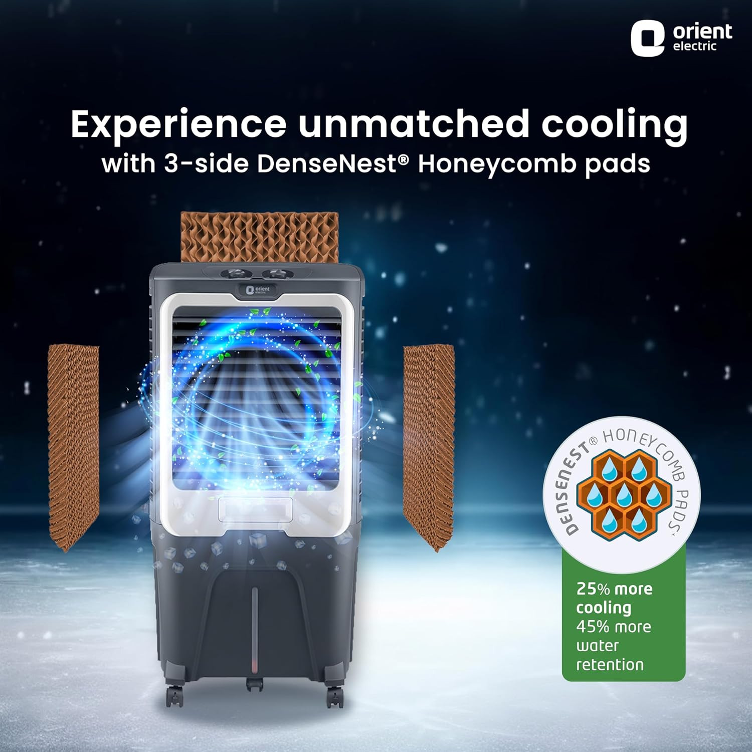 Orient Electric Ultimo 65L Desert Air Cooler with Densenest Honeycomb pads Ice chamber  High Air Delivery  Desert Cooler for home Grey