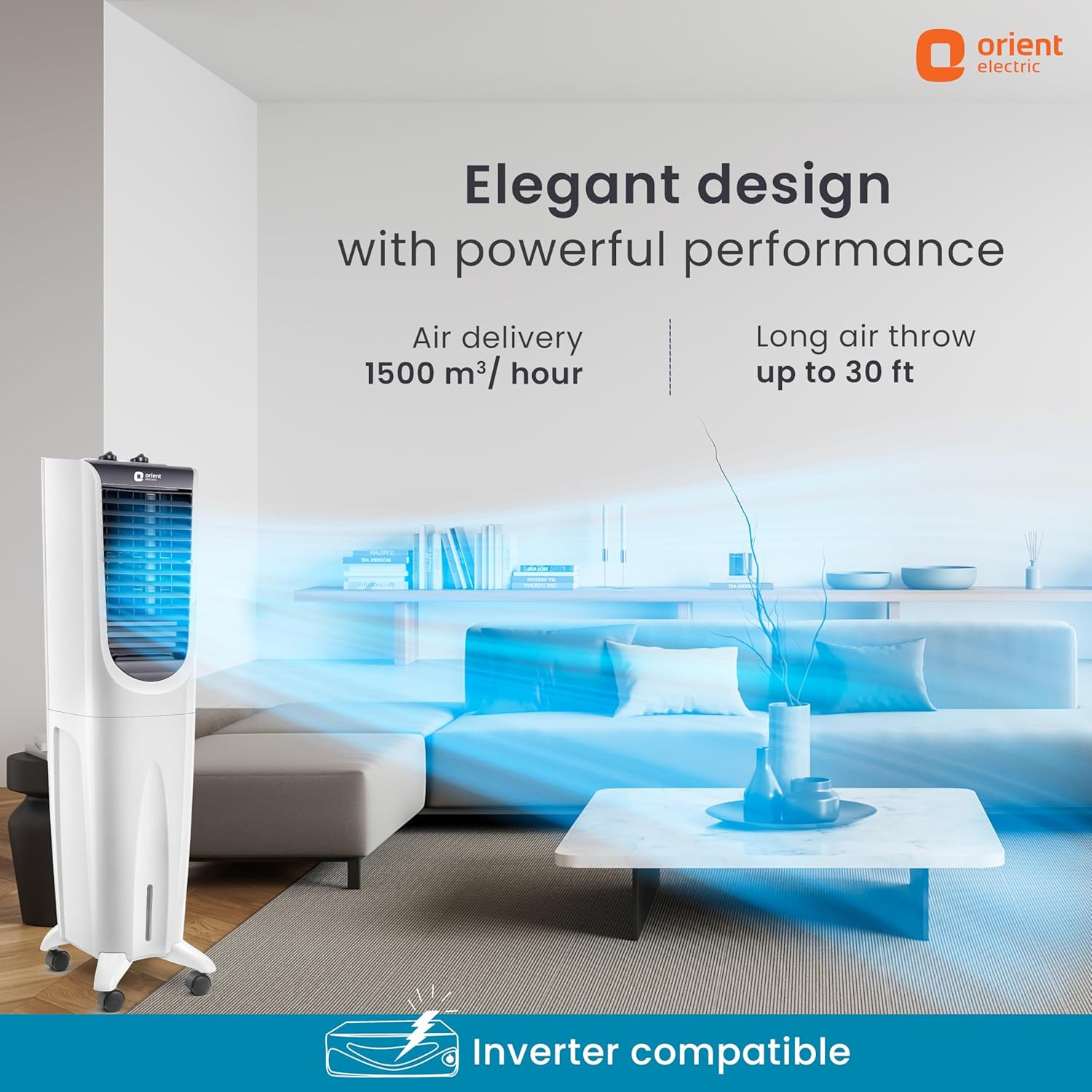 Orient Electric Ultimo Tower 40L  Personal Air Cooler For Home  Honeycomb Pads  4 Way Cooling Technology  Auto-Fill Feature  Removable Ice Tray  Air Cooler For Room  White