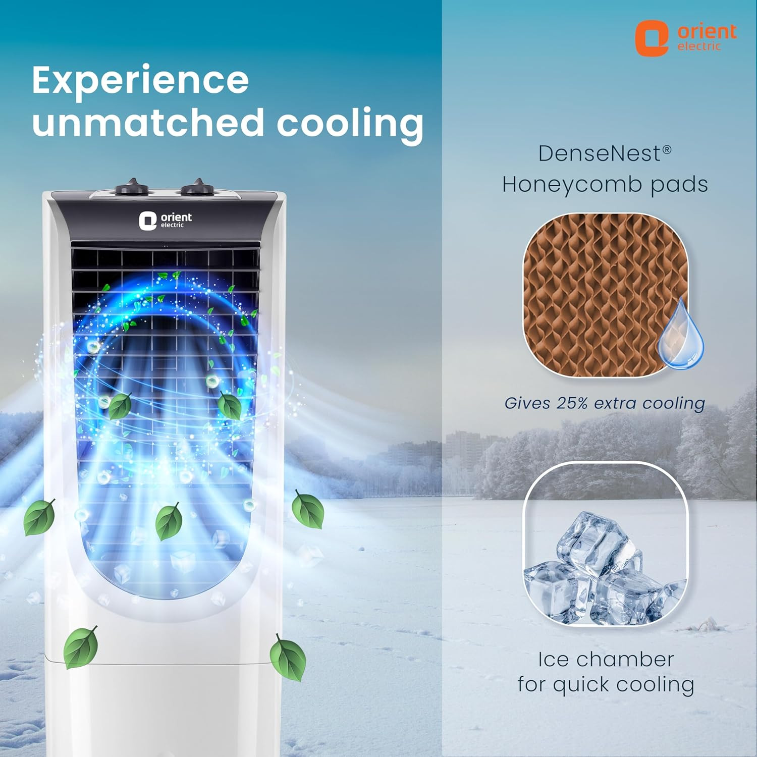 Orient Electric Ultimo Tower 40L  Personal Air Cooler For Home  Honeycomb Pads  4 Way Cooling Technology  Auto-Fill Feature  Removable Ice Tray  Air Cooler For Room  White